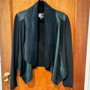 Kut from the Kloth open cardigan‎ faux leather Small black moto stretch suede